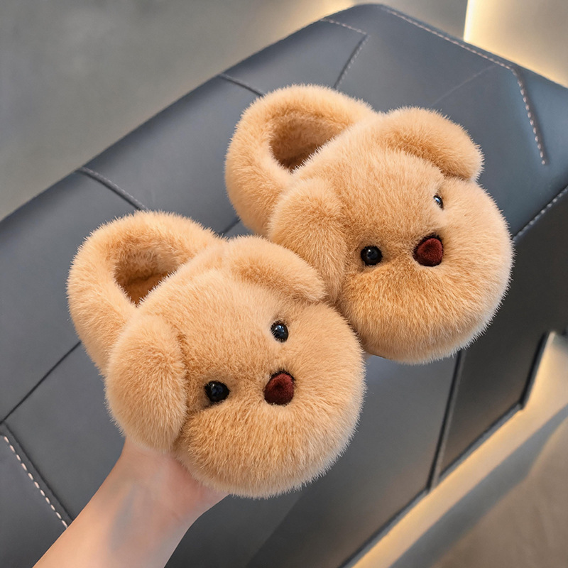 Puppy-Themed Children's Cotton Slippers for Girls, Autumn and Winter 2026 New Model, Indoor Home Plush Breathable Cotton Shoes for Babies and Parent-Child Matching