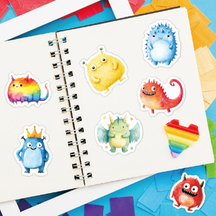 Cross-border New Cute Stickers 50 Original Watercolor Cartoon Graffiti Decorative Water Cup Luggage Monster Stickers