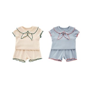Summer Girl's suit INS Style Baby Girl's Stylisch Collar Elastic T-shirt Top Pants Stylisch Comfortable Two-piece Set