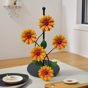 Cross-border Roll Paper Rack Vertical Household Wrought Iron Sunflower Kitchen Rack Living Room Dining Table Round Storage Tissue Rack