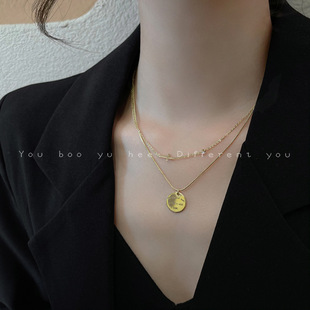 Double Layer Stacked Wearing Letter Wafer Necklace for Women 2021 New Arrival Light Luxury Niche Design High-End Sweater Chain for Autumn and Winter