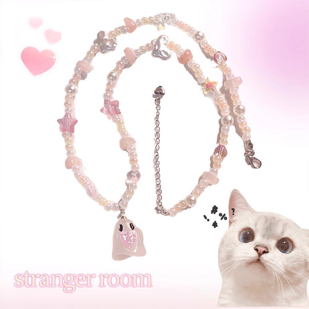 Strange Room | Ghost Beaded Necklace Original Homemade y2k Spice Girl Cute Childlike Girl Heart ins Wind