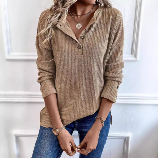 2024 Cross-border Amazon Europe and the United States New Women's Spring and Autumn Knitted Pit Strip Women's Pullover Half Open Collar Sweater