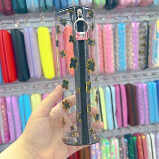 Factory Transparent PVC Good Luck Four-leaf Clover Waterproof Dirty Resistant Funny Ins Niche Simple Student Stationery Case Pencil Case