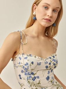 in stock N602Ref Silk Printed Sling dress 2023 Summer French Retro European and American Women's Clothing