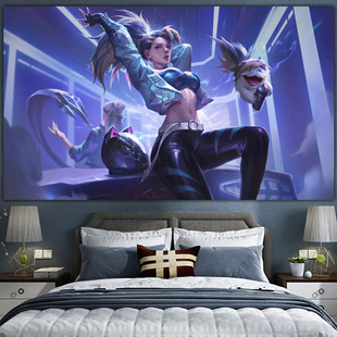 League of Legends KDA Women's Group Background Cloth ins Hanging Cloth Dormitory Bedroom Decoration LOL Wall Cloth Personalized Simple Tapestry