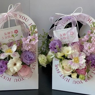 in stock wholesale simple bronzing hollow portable flower basket mother's day flower box folding English flower arrangement flower packaging box
