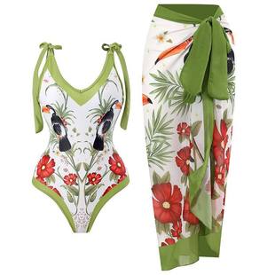 Swimsuit women's beach skirt Southeast Asia Europe and America foreign trade one-piece Conservative belly cover slimming sexy skirt printed multi-color