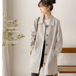 [With lining] trench coat Women's Mid-length simple early autumn top women's Korean-style loose solid color all-matching coat for students