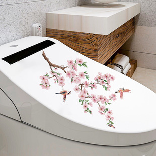 Ms6399-Zy Pink Flower Branch Bird Bathroom Toilet Seat Decoration Self-Adhesive Toilet Sticker