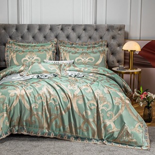 2025 new lace four-piece set European satin jacquard gift sanding bed sheet 4-piece gift box