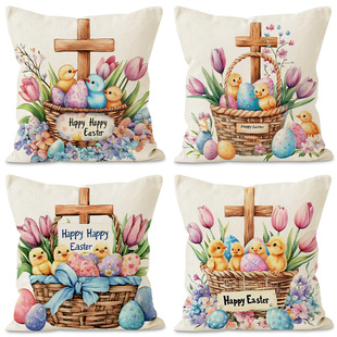 New Easter Linen Pillow Cover Holiday Party Sofa Decorative Pillow Cover Home Bedroom Cushion Cover Cross Border
