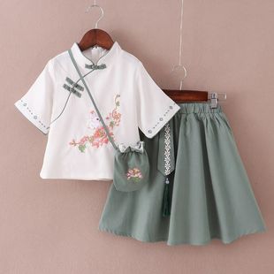 Hanfu for Girls Chinese Style Summer Ancient Costume 2025 New Model for Older Children Improved Cheongsam Dress Ancient Style Dress Tang Suit