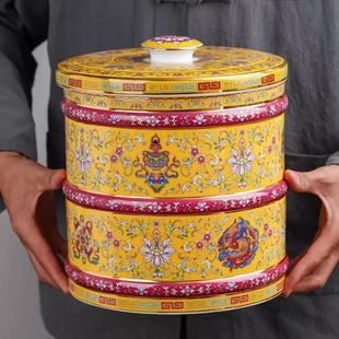 Pu'er Qizi Cake Tea Pot Chinese Court Style Enamel Color Eight Treasures Wrap Lotus Sealed Ceramic Tea Pot Gift