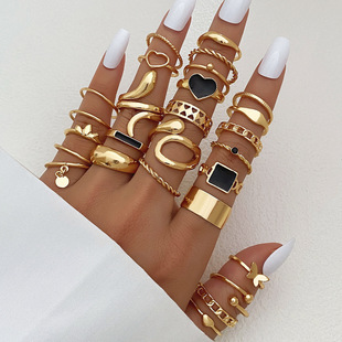2022 retro beauty head gold coin cross pattern love Fatima Palm ring 15-piece ring set