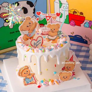 New Internet Red Butter Bear Cake Decorative Inserted Card Tanabata Valentine's Day Couple Confession Love Bear Plug-in