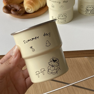 Original ins Cute Puppy Graffiti Travel Cup Couple's Best Friend Gift Stainless Steel picnic Cup Holding Cup 300ML