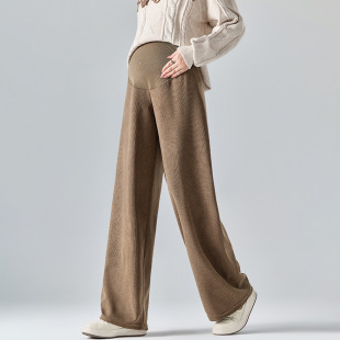Real shot pregnant women's pants 2024 autumn and winter new fleece-lined thickened high waist belly adjustable wide leg pants