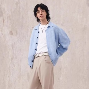 2025 Men's Spring and Autum New Pure Color Casual Lazy Style Loose Cardigan Knitwear Trendy Brand Accessible Luxury Knitwear
