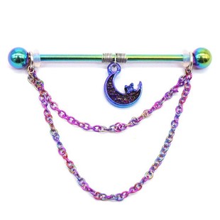 Gaibei Europe and the United States cross-border five-star moon ear nail elephant chain ear nail stainless steel piercing jewelry colorful earrings