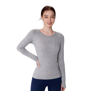 Autumn Seamless Naked Fitness Suit Women's Three-dimensional Slim Yoga Suit Long-sleeved Breathable Round Neck Running Sports Top for Winter