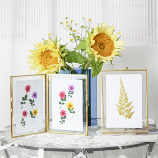 Creative handmade embossed picture frame double metal brass glass photo frame pendulum plant specimen holder pendulum