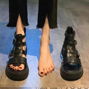 2024 Spring and Summer New Export Retro Versatile Woven Belt Buckle Platform Thick-soled Non-slip Roman Shoes Edge Trade Cross-border