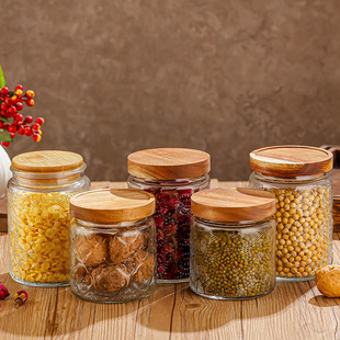 Glass Bottle Storage Jar Sealed Jar Food Grade Large Embossed Candy Bamboo Lid Snack Tea Kitchen Storage