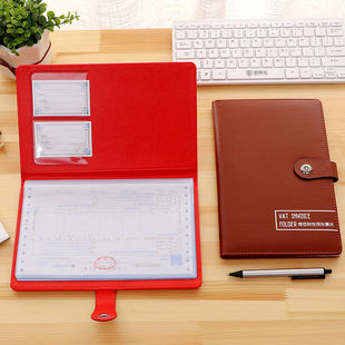Multi-layer folder magnetic buckle leather receipt Bill Holder financial invoice folder storage book bank deposit storage
