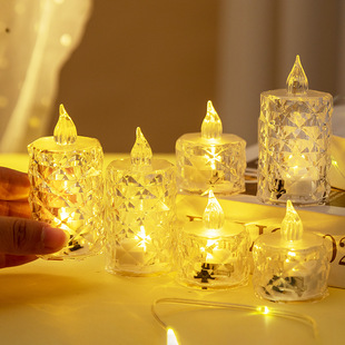 Transparent diamond candle light LED electronic candle small tea wax bedside lamp night light girlfriends birthday gift