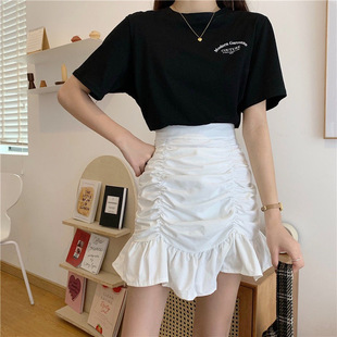 Pleated skirt high waist fishtail skirt 2023 spring new versatile small sexy sheath slimming temperament short skirt