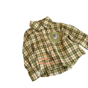 CY257735 Children's Shirt 2025 Spring New Cute Cartoon Puppy Embroidered Plaid Baby Top
