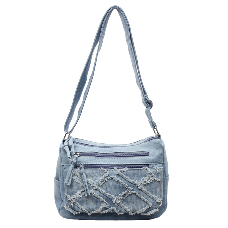 New cross-border style washed soft denim bag for women, tassel, fashionable and simple small square bag, backpack, retro patchwork crossbody bag