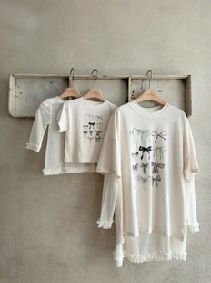 Girls' Short-sleeved T-shirt Women's 2024 Summer New Loose Korean-style Women's Casual All-match Mid-length Parent-child Top