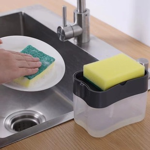 Cross-border kitchen detergent pressing box cleaning sponge brush adding liquid dishwashing brush sponge pressing box soap dispenser