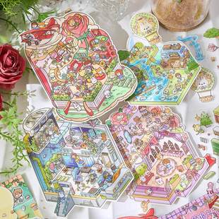 Morning foam immersion DIY landscaping stickers dream music box miniature 2.5D three-dimensional student fun stickers