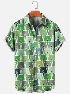 2023 cross-border European and American men's new hot sale shirt 3D digital printing Hawaiian short sleeve lapel shirt