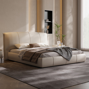 Italian Leather Bed Light Luxury Master Bedroom Queen Bed High-end Villa Designer Wedding Bed Italian Minimalist Double Bed 1.8