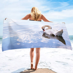 Cross Border Hot Selling Swan Summer Beach Towel Microfiber Seaside Bath Towel Swimming Fitness Towel Factory Direct Sales