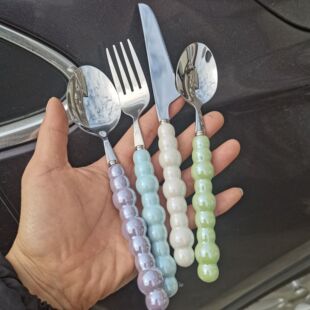 High-Looking New Pearl Handle Stainless Steel Tableware 304 Ceramic Handle Spoon Western Restaurant Dessert Knife, Fork and Spoon
