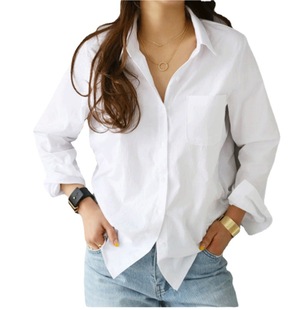Spring 2023 New Solid Color Cotton Base Long-sleeved Shirt OL Professional Slim-fit Slimming Lapel Shirt for Women