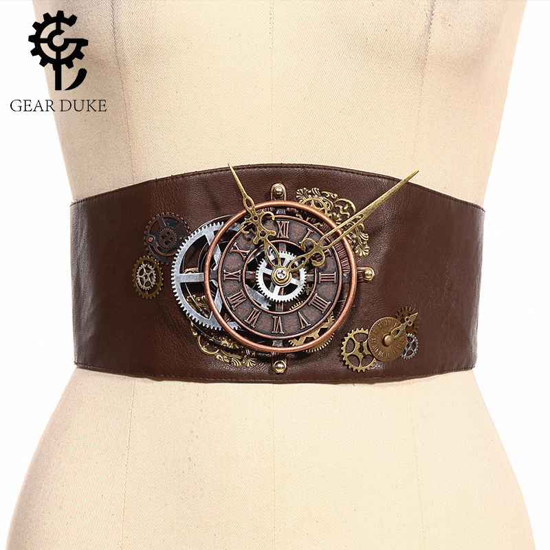 Halloween Steampunk Lolita Women's Decorative PU Waist Seal Women's Stretch Wide Belt Court Vintage Belted Waist