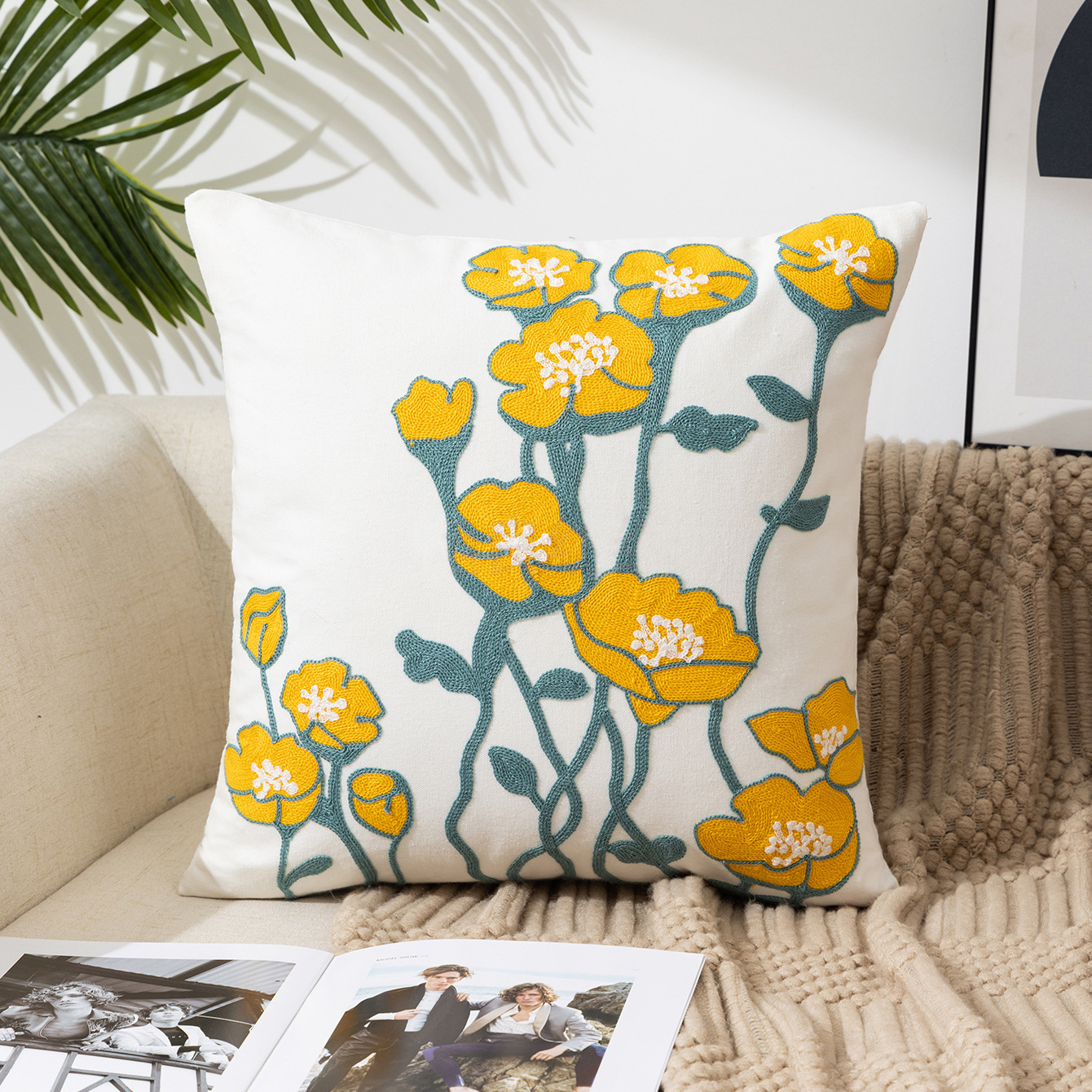 Flower Pillowcase Without Insert, Pastoral Style Home Sofa Pillowcase, Headboard Cushion, Office Lumbar Support Pillow