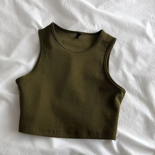 European and American Style Small Vest Cross-border Women's High Waist Slimming Inner T-shirt Women's Stretch Short Sleeveless Base Shirt for Summer