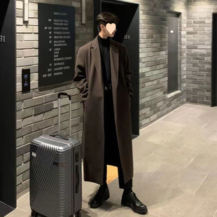 Korean Style Winter Trendy Thickened Woolen Coat Men's British Style Casual Long Over-the-Knee Wool Coat Coat