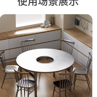 304 Stainless Steel Round Table Hole Induction Cooker Hot Pot Side Stove Charcoal Stove Barbecue Heating Night Market Outdoor Restaurant Dining Table