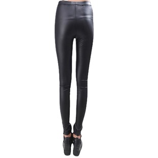 Spring and autumn mesh imitation leather women's pants bow tie slim leggings sexy solid color Joker pants wholesale