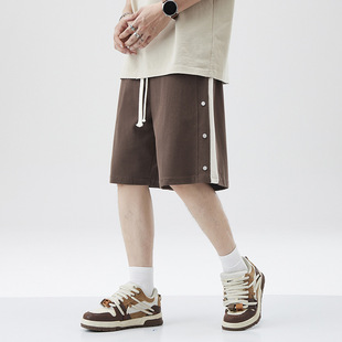 2024 Summer New Contrast Color Stitching Side Row Shorts American Style Outdoor Loose Basketball Sweater Blue Brown