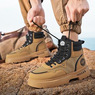 Martin Boots Men's Spring and Autumn High-top Platform Motorcycle Tooling Boots Outdoor Mountaineering All-match Combat Desert Rhubarb Boots