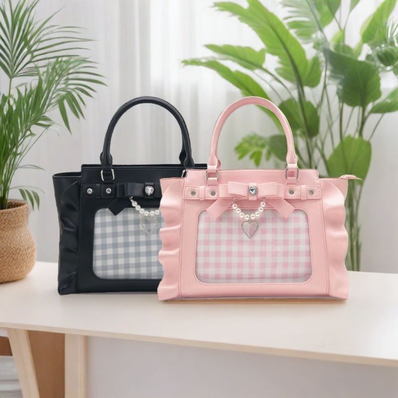 Japanese-style Chanel-inspired heart-shaped itabag, small size, lace and pearl crossbody bag.